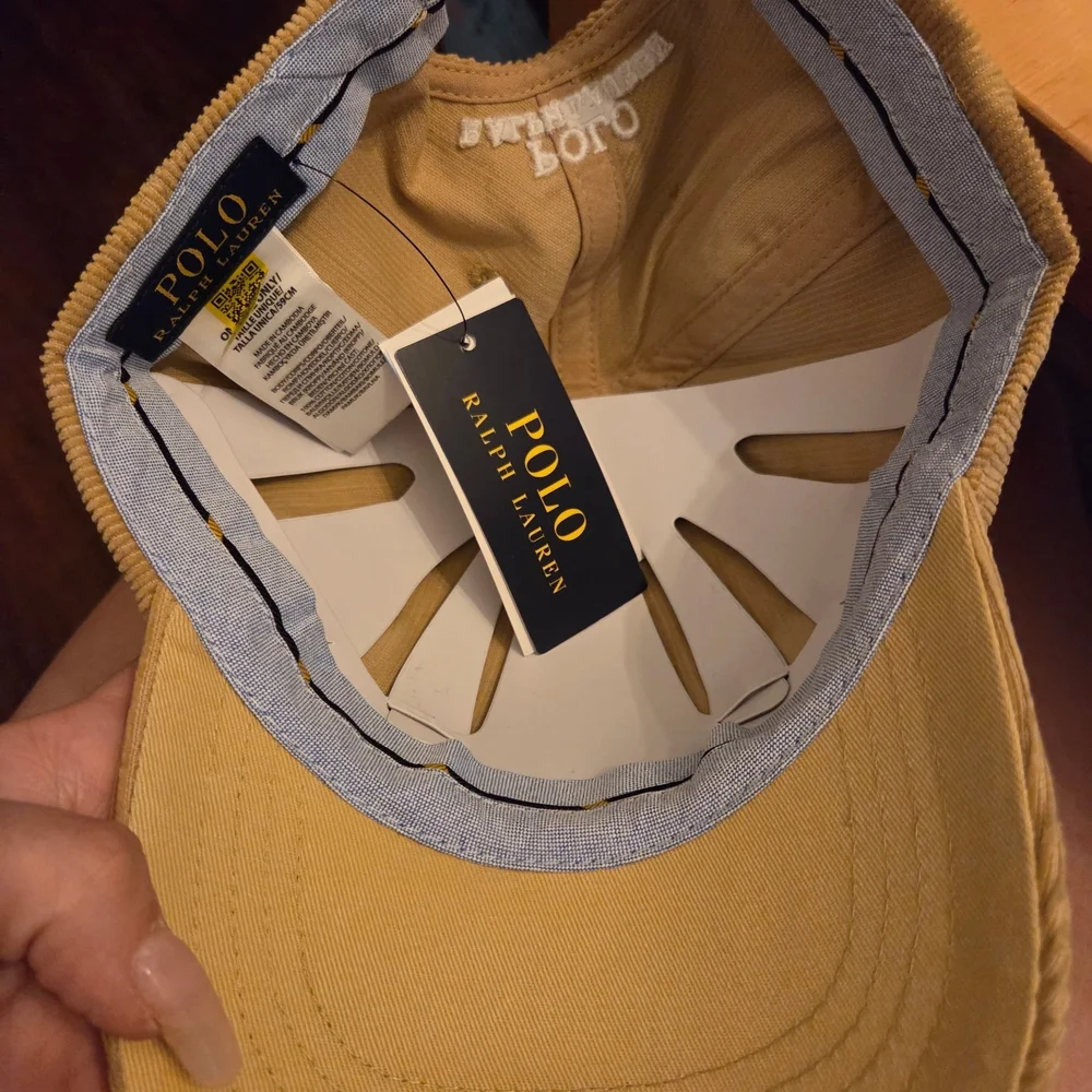 Ralph Lauren Corduroy Polo Player Cap in Tan with Red Accent - Picture 8 of 8